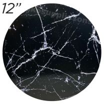 12" Black Round Masonite Cake Board Marble Pattern - 6 mm thick