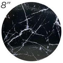 8" Black Round Masonite Cake Board Marble Pattern - 6 mm thick