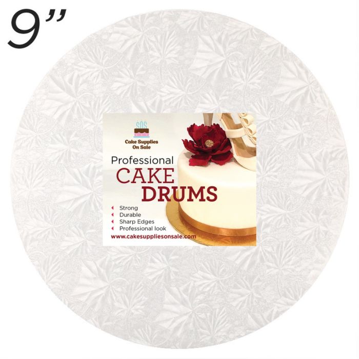 9 White Round Thin Drum 1/4 Cake S.O.S.
