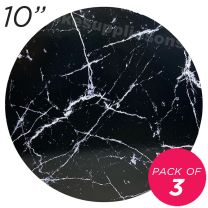 10" Black Round Masonite Cake Board Marble Pattern - 6 mm thick, Pack of 3