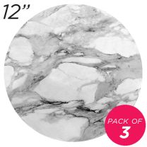 12" White Round Masonite Cake Board Marble Pattern - 6 mm thick, Pack of 3
