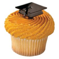 Black Metallic Graduation Hats, Cupcake Pics,12 ct.