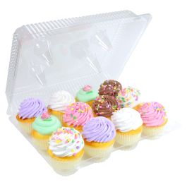 12 1/2"L x 10 1/2"W x 3 1/2"H 100 Cupcake Containers 12-Count Hinged Plastic